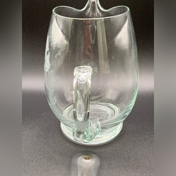 Vintage Etched Deer Forest Scene Glass Pitcher 6" - Picture 3 of 9